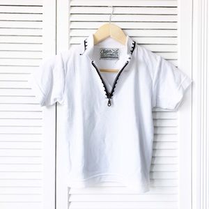 Boys Front Zip Short Sleeve White Polo